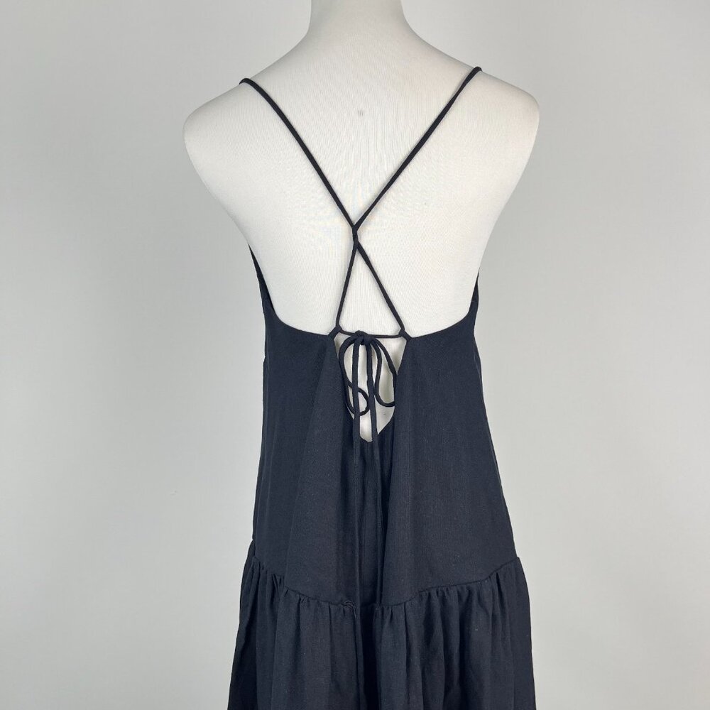 NWOT Farm Rio Linen Blend Black Sleeveless Layer Tiered Maxi Dress Size L - Picture 9 of 15